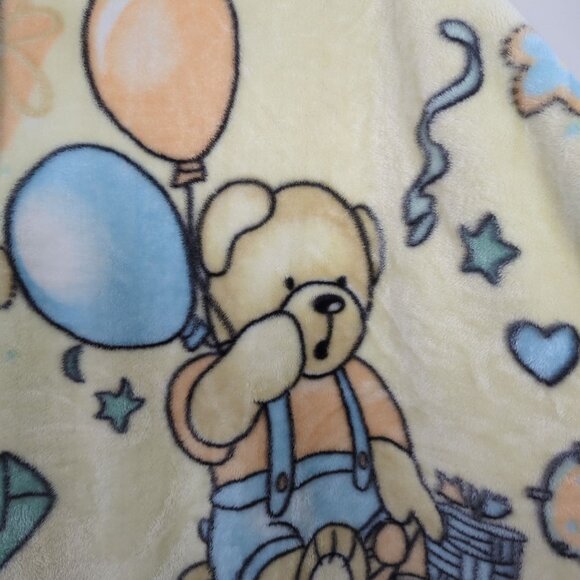 Vintage Teddy Bear Baby yellow blue Blanket Soft Fleece Balloons Bicycle Print - Picture 7 of 14
